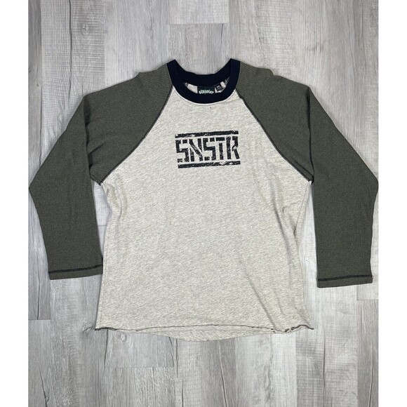 Vtg Y2K Thermal Shirt Mens 2XL BrownCross SNSTR Cyber Grunge Punk Waffle U - Picture 1 of 9